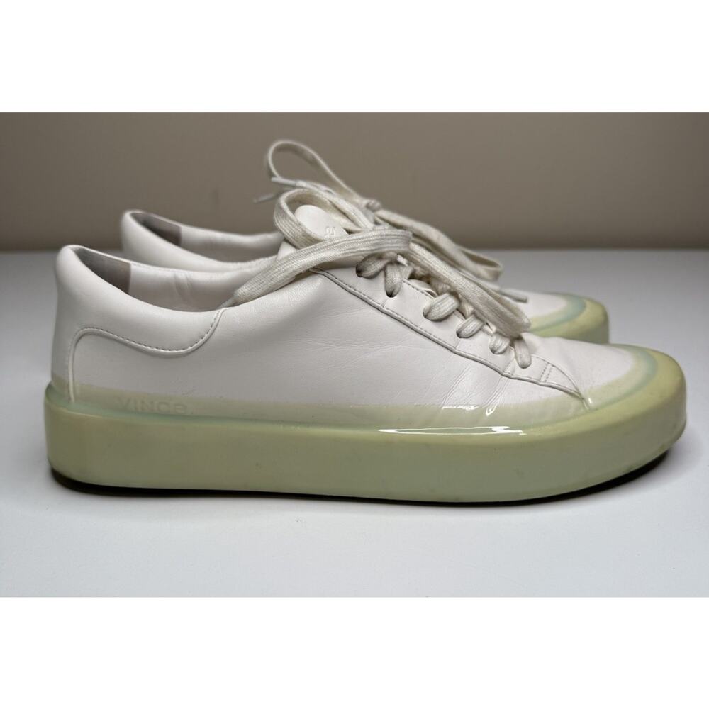 Vince Gabi Dipped Sneaker Womens 9M White Faux Leather Green Midsole Low Lace Up
